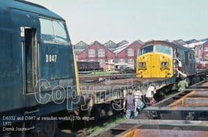 D6332 and D847 at swindon works, 27th august 1971 Derek Jones